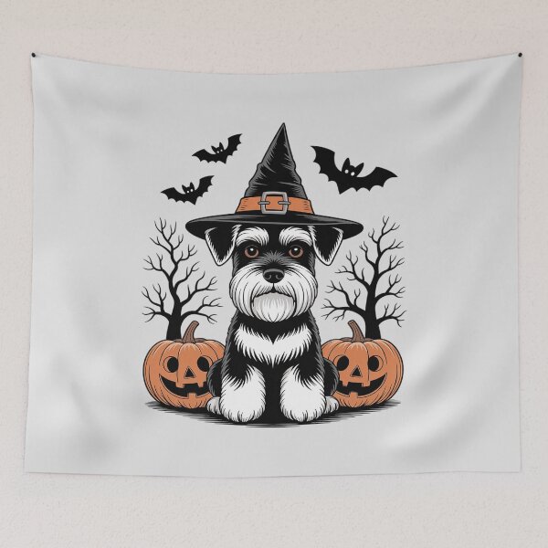 Item preview, Miniature Schnauzer Witch Hat Halloween Spooky Bats Pumpkins designed and sold by FndPardaL.