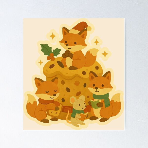 Item preview, Italian Christmas Panettone with Fox Trio – Cozy Holiday Art designed and sold by Tiny Joy World.