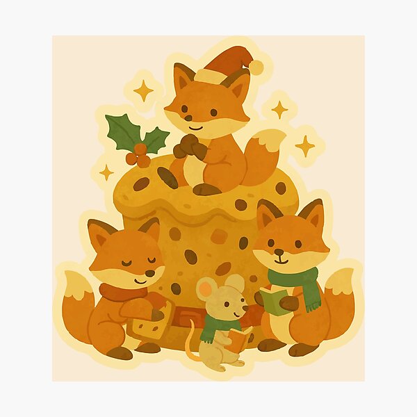 Item preview, Italian Christmas Panettone with Fox Trio – Cozy Holiday Art designed and sold by Tiny Joy World.