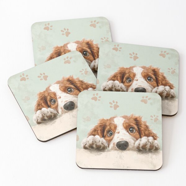Item preview, Welsh Springer Spaniel Peeking over Wall 01 designed and sold by Elisabeth Lucas.