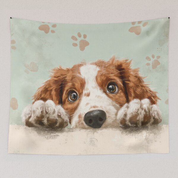 Item preview, Welsh Springer Spaniel Peeking over Wall 01 designed and sold by Elisabeth Lucas.