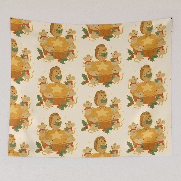Item preview, British Christmas Mince Pie with Mice & Hedgehog – Adorable Holiday Art designed and sold by Tiny Joy World.