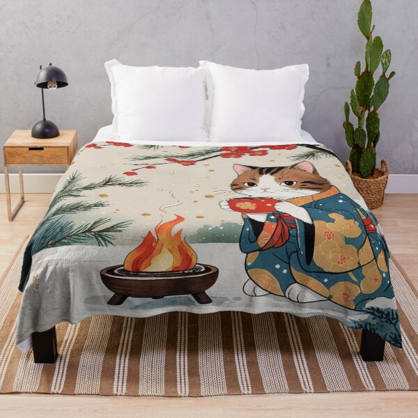 Item preview, Cozy Winter Cat with Amazake – Kimono and Snow Illustration designed and sold by LEO'S CREATURE　れおずくりーちゃー.