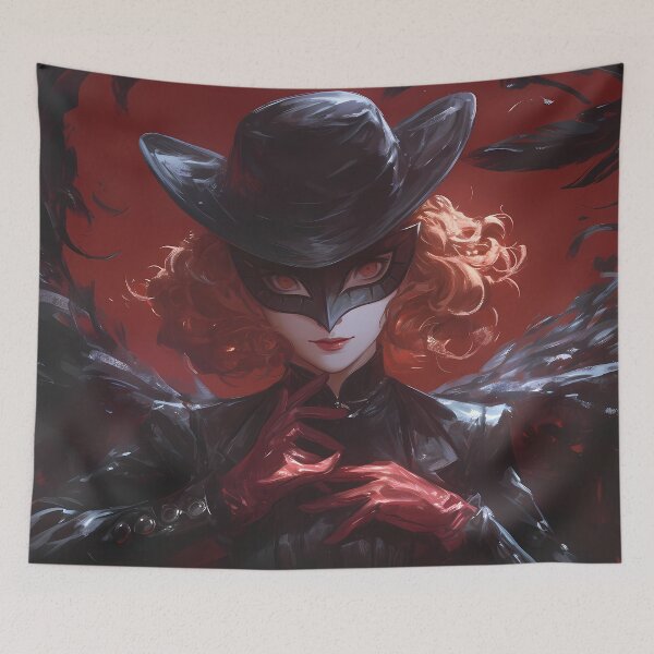 Item preview, Haru Okumura Persona 5 Game Girl Midnight Masked Raven Dark Aura Crimson designed and sold by HumbertoValveno.