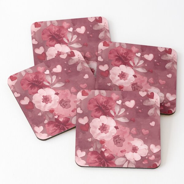 Item preview, Floral hearts watercolor in light pink, burgundy, rose, red, motif love designed and sold by angel-cat-22.