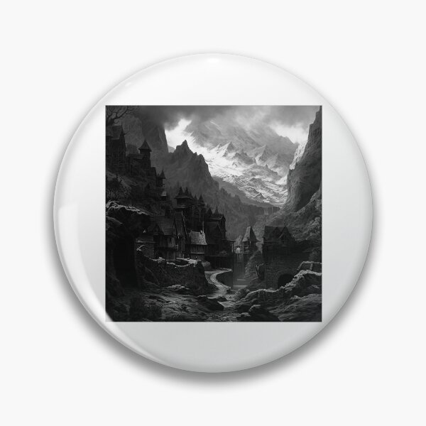 Item preview, Dark Fantasy Village – Gothic Medieval Mountain Landscape Art designed and sold by inkoutninja.