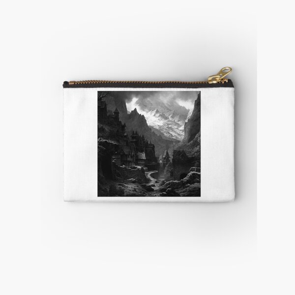 Item preview, Dark Fantasy Village – Gothic Medieval Mountain Landscape Art designed and sold by inkoutninja.
