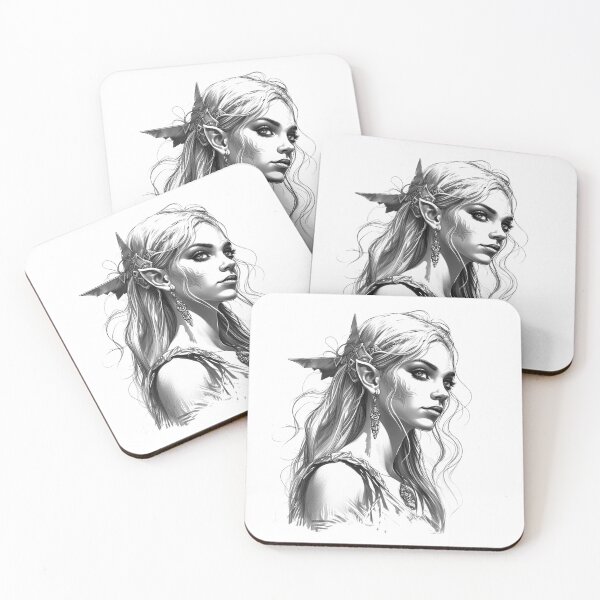 Item preview, Elven Sorceress Portrait – Black and White Fantasy Character Art designed and sold by inkoutninja.