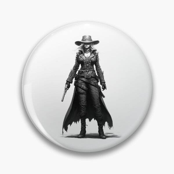Item preview, Gothic Cowgirl Gunslinger – Black and White Western Fantasy Art designed and sold by inkoutninja.