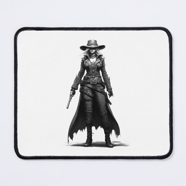 Item preview, Gothic Cowgirl Gunslinger – Black and White Western Fantasy Art designed and sold by inkoutninja.