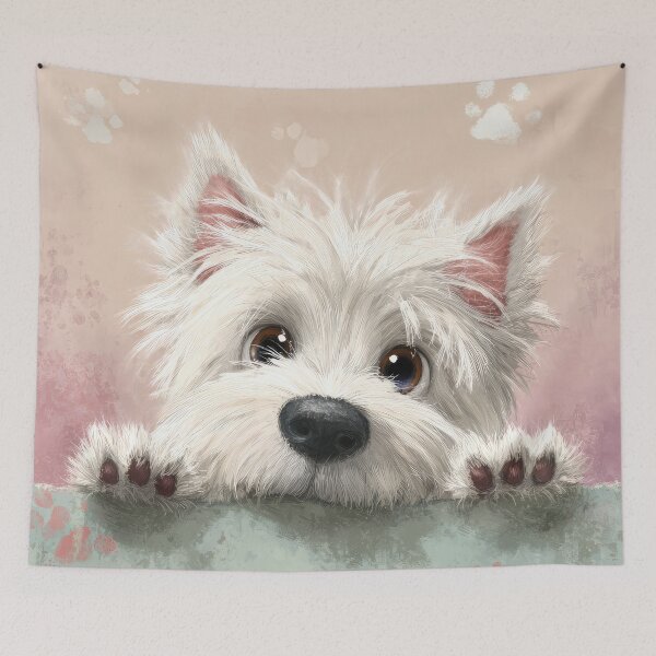 Item preview, West Highland White Terrier Peeking over Wall 01 designed and sold by Elisabeth Lucas.