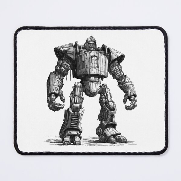 Item preview, Wooden Mech Golem – Black and White Fantasy Robot Art designed and sold by inkoutninja.