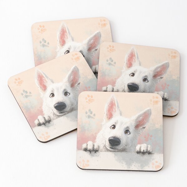 Item preview, White Swiss Shepherd Peeking over Wall 01 designed and sold by Elisabeth Lucas.