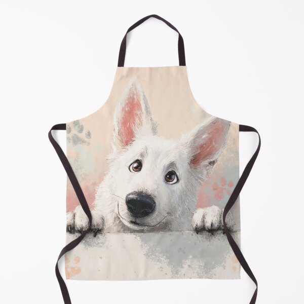 Item preview, White Swiss Shepherd Peeking over Wall 01 designed and sold by Elisabeth Lucas.