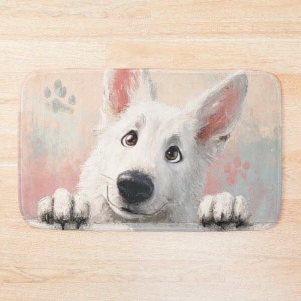 Item preview, White Swiss Shepherd Peeking over Wall 01 designed and sold by Elisabeth Lucas.