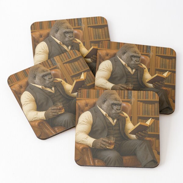 Artikelvorschau, eleganter Gorilla in der Bibliothek entworfen und verkauft von Mauswohn.