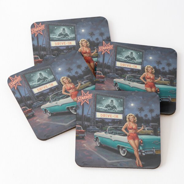 Item preview, "Stardust Drive-In" Monster Movie Pinup - Vintage Convertible & Polka Dot Bikini designed and sold by Art's Diner.