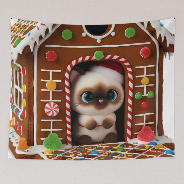 Item preview, Gingerbread House with Santa Siamese Cat designed and sold by meesub.