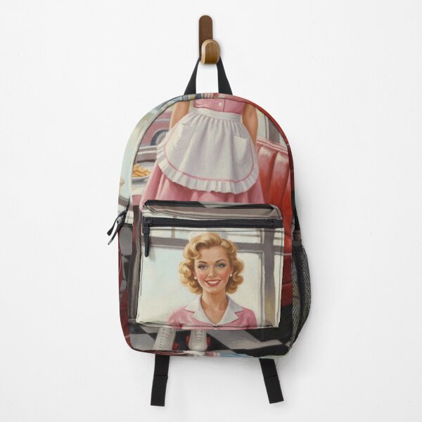 Item preview, Happy Pink Diner Waitress Pinup - Roller Skates & Classic 1950s Cafe designed and sold by Art's Diner.