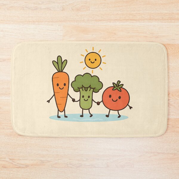 Item preview, Happy Garden Friends: Sunny Vegetable Trio Illustration designed and sold by KiddoCavePrints.