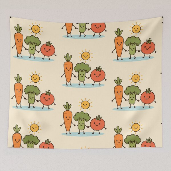 Item preview, Happy Garden Friends: Sunny Vegetable Trio Illustration designed and sold by KiddoCavePrints.