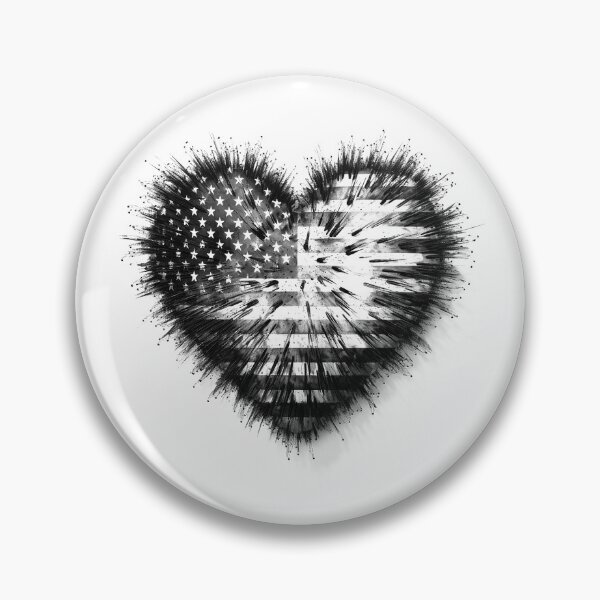 Item preview, Exploding American Flag Heart – Black and White Patriotic Art designed and sold by inkoutninja.
