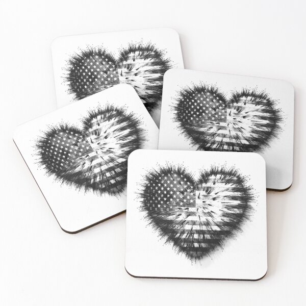 Item preview, Exploding American Flag Heart – Black and White Patriotic Art designed and sold by inkoutninja.