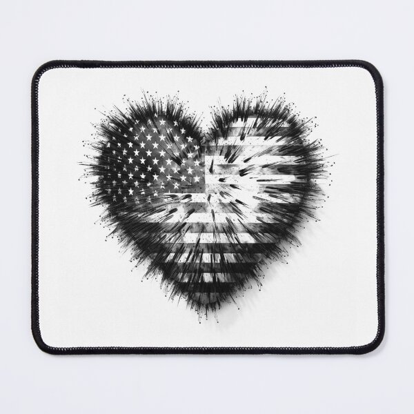 Item preview, Exploding American Flag Heart – Black and White Patriotic Art designed and sold by inkoutninja.