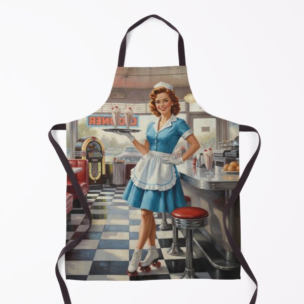 Item preview, Classic Blue Diner Waitress Pinup - Roller Skates, Jukebox & Milkshakes designed and sold by Art's Diner.