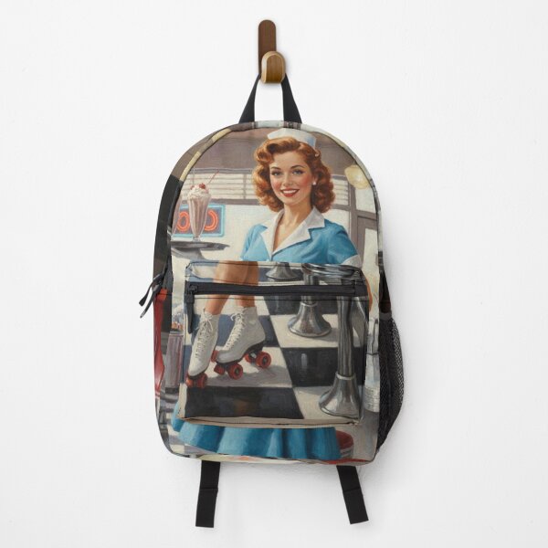 Item preview, Classic Blue Diner Waitress Pinup - Roller Skates, Jukebox & Milkshakes designed and sold by Art's Diner.