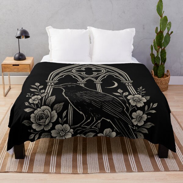 Item preview, Gothic Raven Art – Crow With Cathedral Window Illustration – Dark Floral Aesthetic Design designed and sold by Mouraludia.