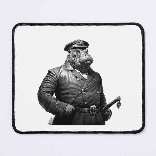 Item preview, Hippo Naval Officer – Black and White Anthropomorphic Character Art designed and sold by inkoutninja.