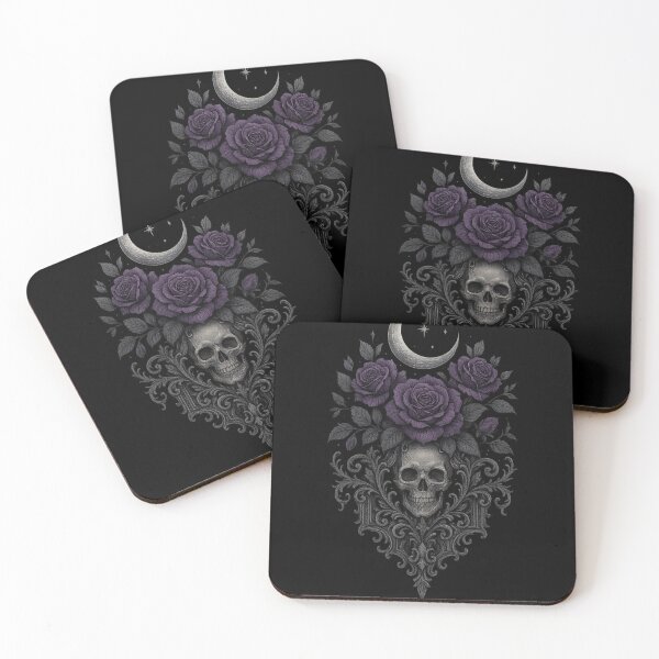 Item preview, Gothic Skull and Roses Art – Moonlit Floral Skull Illustration – Dark Aesthetic Design designed and sold by Mouraludia.