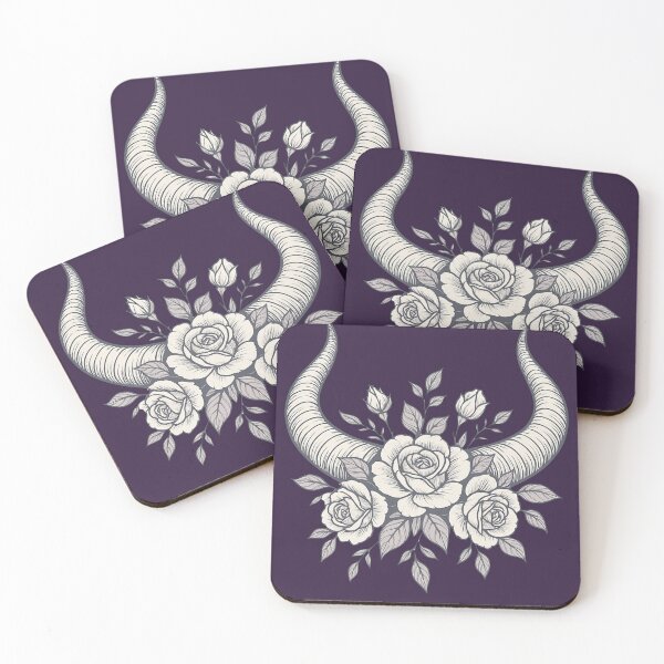Item preview, Gothic Floral Horns Art – Roses and Ram Horn Illustration – Dark Boho Aesthetic Design designed and sold by Mouraludia.