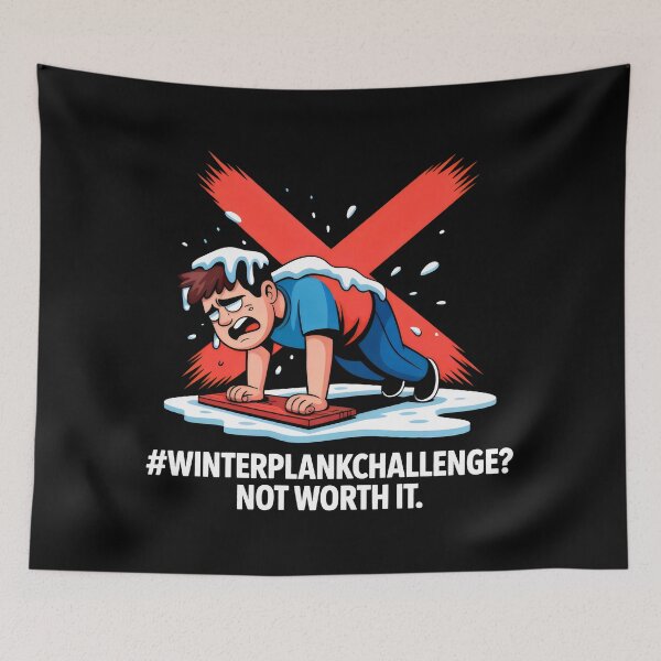 Item preview, Winter Plank Challenge Fail Design with Cartoon Ice Struggle and Red X Humor designed and sold by SplashTastic.