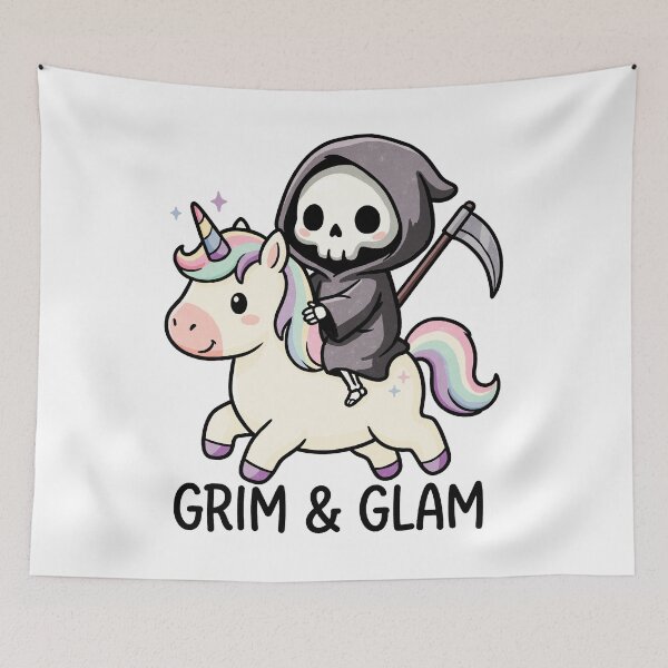 Item preview, Cute Grim Reaper Riding Rainbow Unicorn designed and sold by tollaru.