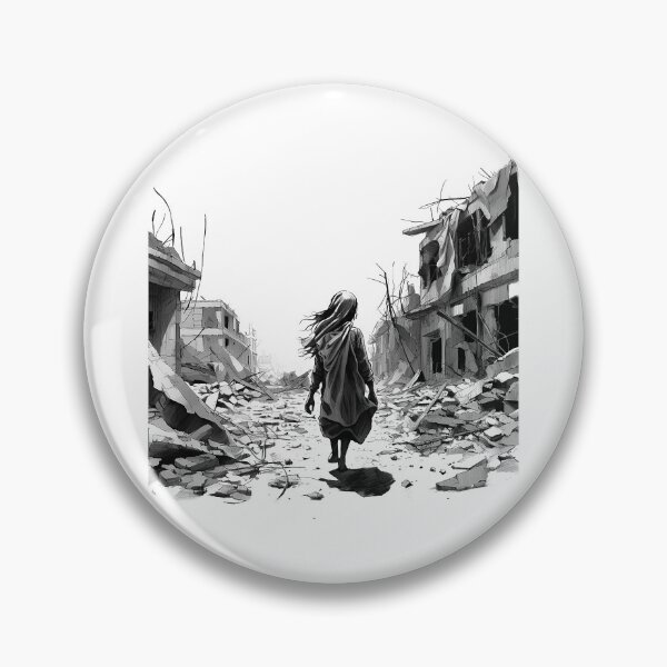 Item preview, Girl Walking Through Ruins – Black and White Post-War Art designed and sold by inkoutninja.