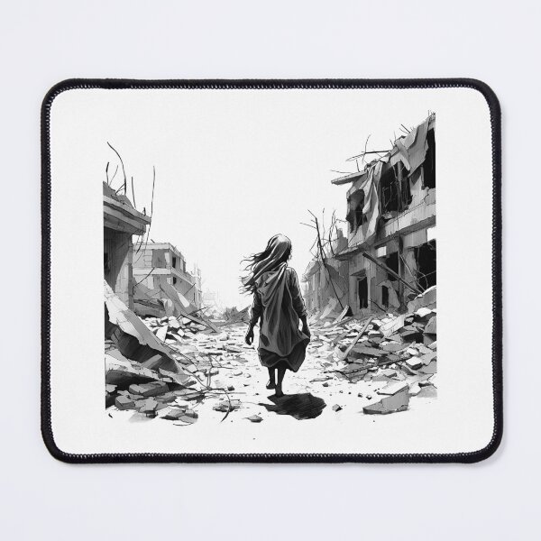 Item preview, Girl Walking Through Ruins – Black and White Post-War Art designed and sold by inkoutninja.