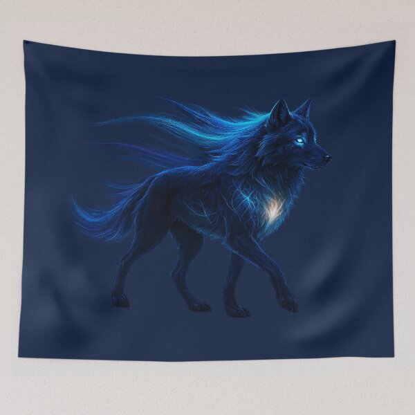 Item preview, ✦ Luminark Wolf — Aurora-Flare Mane ✦ - Frostbound Indigo — #0C1C3F designed and sold by WheelieGdArt.