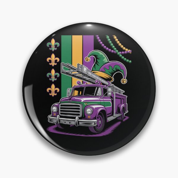 Item preview, American Flag Mardi Gras Fire Truck Wearing Jester Hat Beads designed and sold by Moxizz.