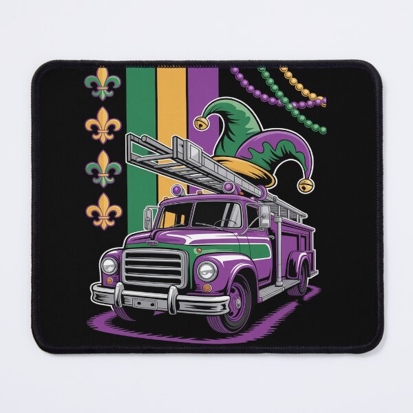 Item preview, American Flag Mardi Gras Fire Truck Wearing Jester Hat Beads designed and sold by Moxizz.