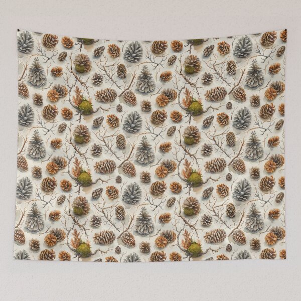 Item preview, Earthy Watercolor Pine Cones Winter Branches Pattern designed and sold by NTGUILTY.