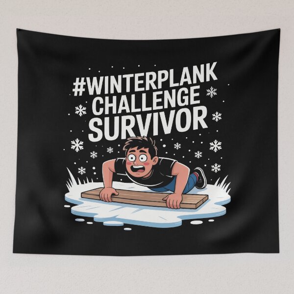Item preview, Winter Plank Challenge Survivor Cartoon Design with Ice Struggle and Snowflake Humor designed and sold by SplashTastic.