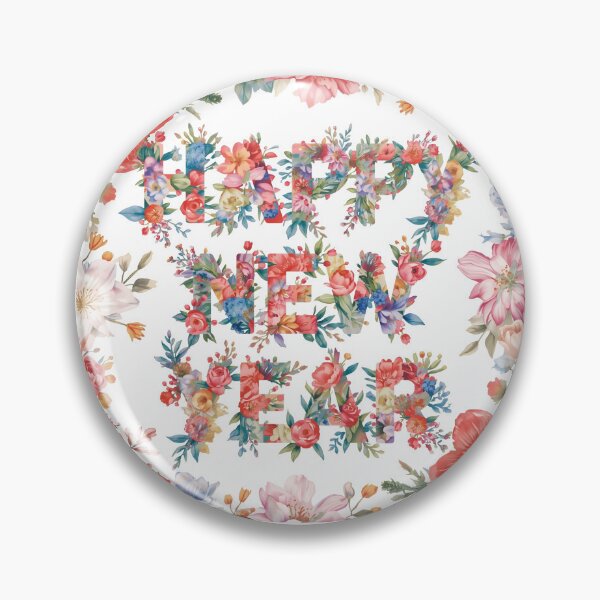 Item preview, Happy New Year text made of colorful flower petals on white background for celebration and greeting designed and sold by PWDigitalArt.