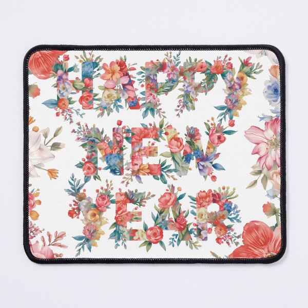 Item preview, Happy New Year text made of colorful flower petals on white background for celebration and greeting designed and sold by PWDigitalArt.