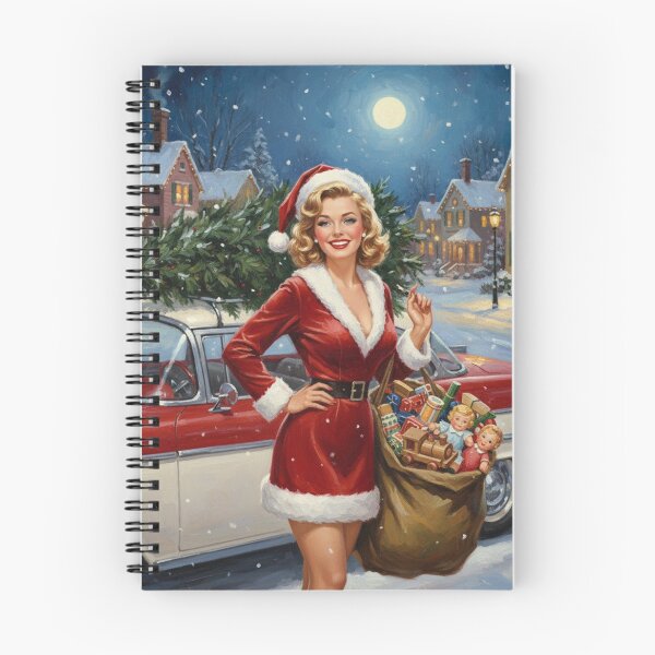 Item preview, Retro Santa Pinup Girl - Mid-Century Christmas Car & Winter Village Scene designed and sold by Art's Diner.