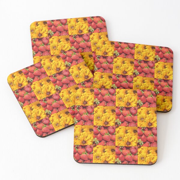 Item preview, Strawberry & Sunflower Checkerboard Pattern – Bright Botanical Design designed and sold by MadeInNapTime.