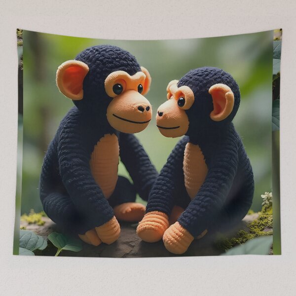 Item preview, Two stuffed monkey toys in warm light designed and sold by Mianku | Für das Leben.