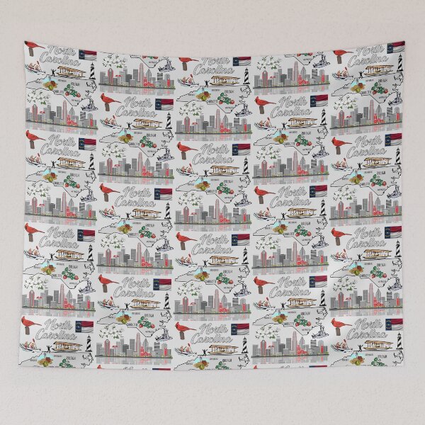 Item preview, North Carolina Pride: Iconic State Symbols & Skyline Map designed and sold by mashmosh.