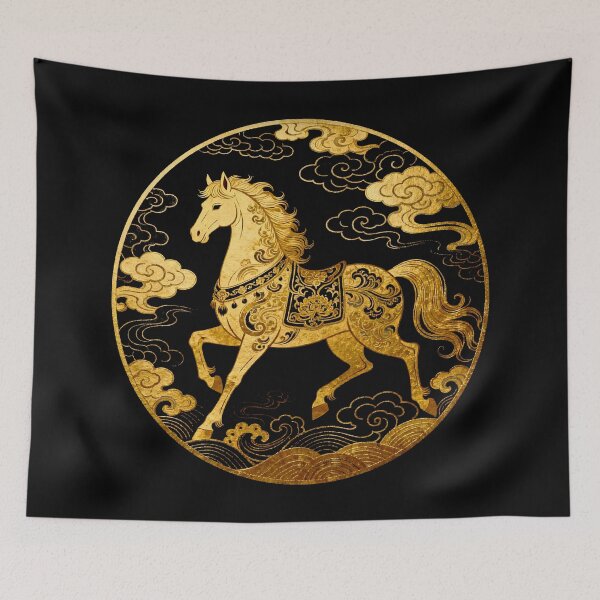 Item preview, Golden Celestial Horse in Auspicious Cloud Medallion designed and sold by zzz888.